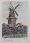 Rogge, Ostfriesische Windmühle, Farbradierung, ger./Glas, RG 26 x 20cm