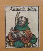 handkolorierter historischer Holzschnitt aus der Schedelschen Weltchronik (Liber Chronicarum) von 1