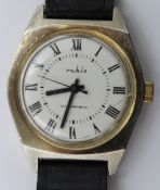 Vintage-Armbanduhr, Ruhla, Handaufzug, Werk läuft, D-3,5cm, Tragespuren