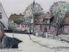Johs. Kaemmerer, Wedel, Alte Schulstrasse oder englischer Berg, Zeichnung, ger./Glas, RG 23,5 x 28c