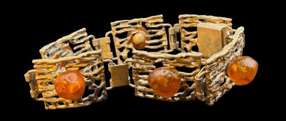 massives Silberarmband-835- mit Bernsteinen, Fischland Schmuck, L-ca. 19 cm, B-2 cm, 32,11 gr