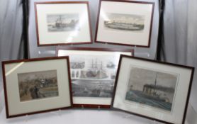 5x div. Stiche, maritime Motive, je gerahmt/Glas, ca. RG 25 x 31cm und 32 x 42cm