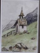 Sophie Wencke (1874-1963), kl. Kapelle, Mischtechnik, ger./Glas,  RG 30 x 21cm