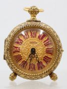 prunkvoller Vintage-Tischwecker, „Du Château“ , Schmid, Werk läuft, ca. H-9,5cm D-7,5cm