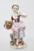 Figur, Sitzendorf, Gärtnerkind, bemalt, 2x kl. Chips an Blättern, ca. H-16,5cm