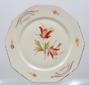 eckiger Teller , floral bemalt , Altersrpuren .