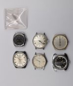 6x div. Vintage Armbanduhren ohne Bänder, wohl alle defekt, ca. D-3cm