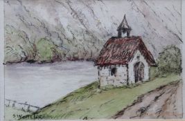 Sophie WENCKE (1874-1963), kl. Kapelle, Mischtechnik, ger./Glas, RG 19,5 x 25,5cm