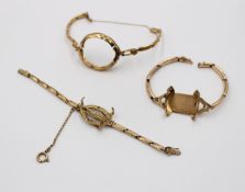 drei antike, goldfarbene Uhrenarmbänder/Halterungen für Taschenuhren aus der Zeit um 1900