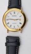 Zeno-Quarzuhr mit einem goldfarbenen Gehäuse, Werk nicht geprüft, Armband auf einer Seitelose, ca. 