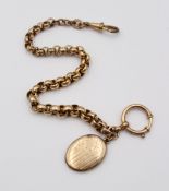 antike Uhrenkette mit Medaillon, Doublé, L-27cm