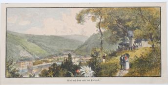 kl. Stich, Blick auf Ems und das Kurhaus, coloriert, ungerahmt in Passepartout, BG 11 x 19cm