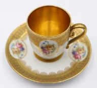 Mokkatasse mit U.T., Rosenthal, Blumendekor und aufwendiges Goldzier, ca. H-5,5cm