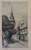 Käthe WAGNER-FRANCK (1879-?), St. Cosmaiekirche in Stade, Radierung, älter, Rahmen beschädigt, RG 7