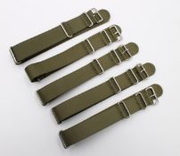 5x Stoff-Uhrenbänder, oliv grün
