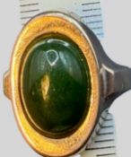 offener Silberring-835- mit grünen Jade Cabouchon, 5,18 gr