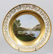Zierteller, wohl Nymphenburg, 19. Jhd., Mäusethurm bey Bingen betitelt, ca. D-20cm