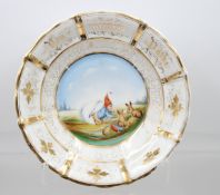 Osterschale um 1900, Zwergenmotiv, Goldzier berieben, Spruch "Von meiner Pathe", H-5cm D-24,3cm