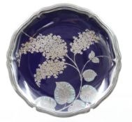 schöne Zierplatte, Rosenthal, Feinsilberauflage und Emaille, ca. D-33cm