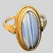 Silberring-835- mit  Spitzen Achat, RG 56, 4,10 gr