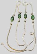 lange Charleston Silberhalskette-835- mit 4 Jade-Stücken, L-ca. 82 cm, 21,6 gr