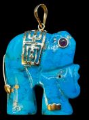 Türkis Elefant mit Goldmontur-585-, 3x2,2 cm, 4,36 gr., Rubin als Auge