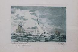 Rogge, Nordseeregatta, Radierung, ger./Glas, RG 20 x 26cm