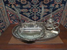 Silver Plated Teapot, Pen Stand And Oval Tray.