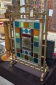 Stained Glass Firescreen In Brass Frame.