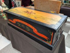 Painted Carpenter's Chest With Fox Hunt Motif.