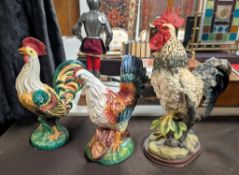 (2) Ceramic & A Composition Rooster Figures.