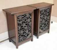 Pais of Asian Open Work Front Cabinets / Stands.