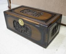 Chinese Carved Wood Camphor Chest.