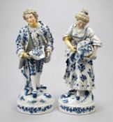 Pair of Continental Blue & White Porcelain Figures.