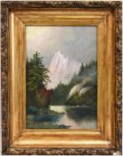 Thomas Hill Oil on Board Mountain Lake.