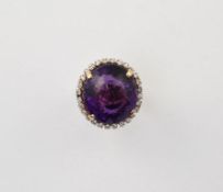 Yellow Gold Cocktail Ring With Large Faceted Oval Amethyst
