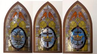 (3) Gothic Style Arch Stain Glass Windows.