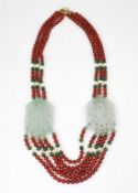 Triple Strand Necklace With 2 Jade Toggles