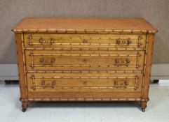 R. J. Horner Style Faux Bamboo Maple 3-Drawer Chest.