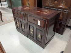Pair Of Chinese Hongmu Single Drawer 2-Door Nightstands.