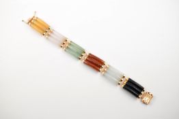 Chinese 14K Yellow Gold & Hard Stone Bracelet.