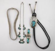Silver Chokers, Bolo Tie & a Watch.