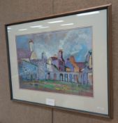 Romero Watercolor, Village Scene With Buildings.