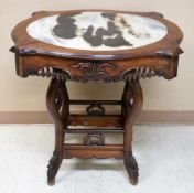 Chinese Carved Rosewood Center Table with Marble Inset.