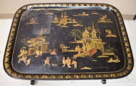Asian Painted Metal Tray Top Table.