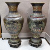 Pair of Chinese Famille Noire Wood Tall Vases.