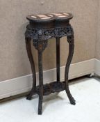 Chinese Carved wood & Rouge Marble Stand.