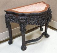 Chinese Hard Wood Demi Lune Table with Marble Inset.
