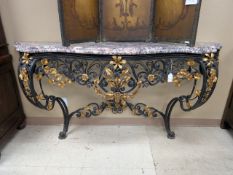 Louis XVI Style Metal And Marble Top Console Table.