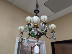 Art Deco Style 8-Light Chandelier With Drop Crystals.